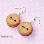 Kawaii cookie earrings with strawberry filling