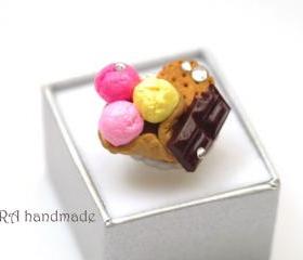 Kawaii lolita ice cream with cookie and chocolate ring
