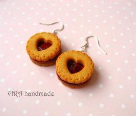 Realistic cookie earrings with cherry jam