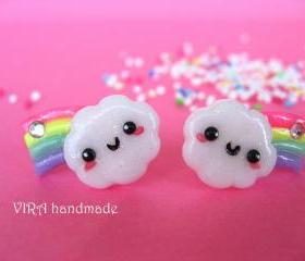 Kawaii cloud with rainbow ear studs